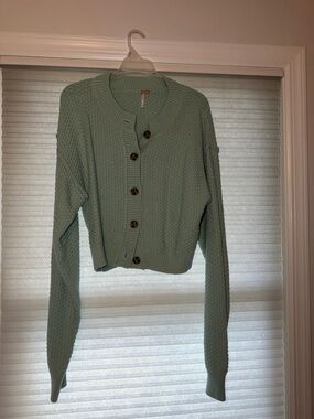 Free People Cropped Mint Green Knit Cardigan